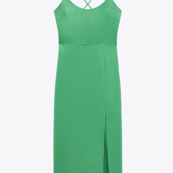 Zara Cross Strap Sheath Dress in Green - Picture 2 of 6